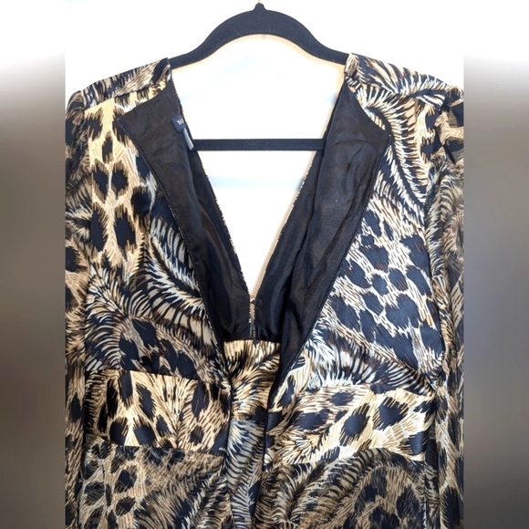 Boston Proper Vintage Silk Sheer Animal Print Beaded Waist Dress Size Medium - Picture 7 of 9